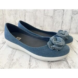 FitFlop Florrie Superballerina Ballet Wedge Denim Shoes Size 10